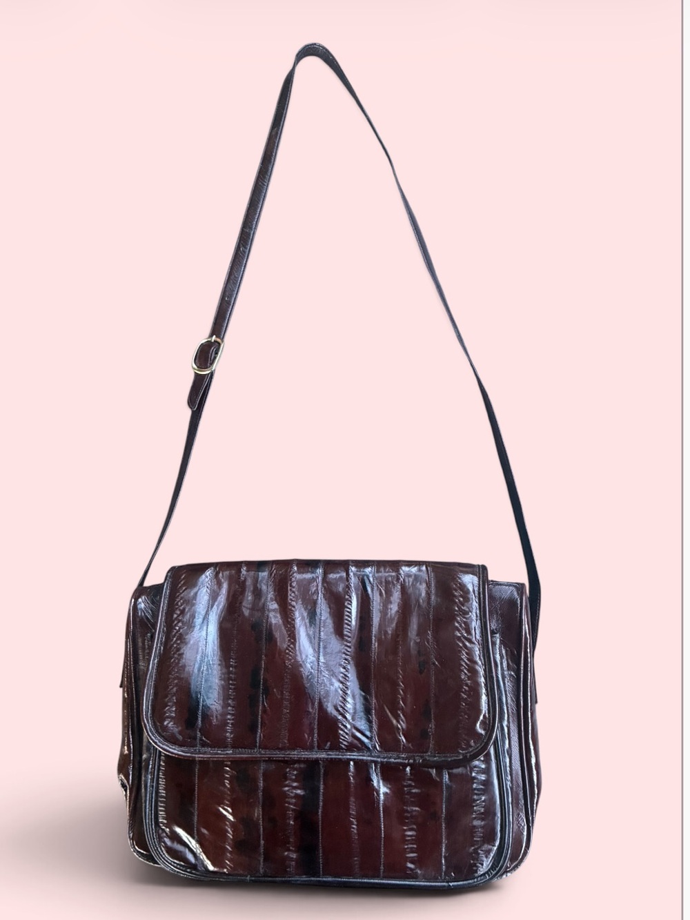 Genuine Eel Skin Shoulder Bag | Made in Korea | Dark Brown